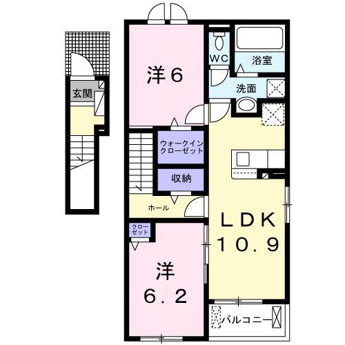 東風レジデンス D(2LDK/2階)の間取り写真