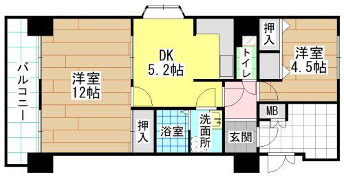 トーカンマンション小倉第2(2DK/11階)の間取り写真