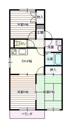 ヴァンベールA棟(3DK/2階)の間取り写真