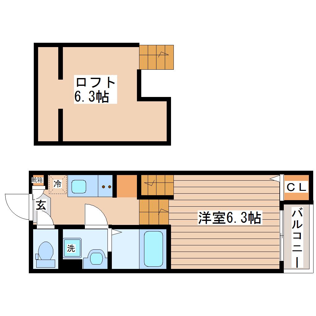 ラ・フォーレ東照宮(1K/2階)の間取り写真