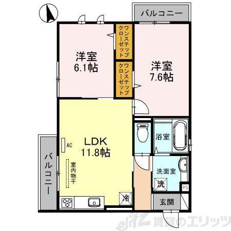 大阪モノレール本線 宇野辺駅 徒歩8分 3階建 築10年(2LDK/3階)の間取り写真