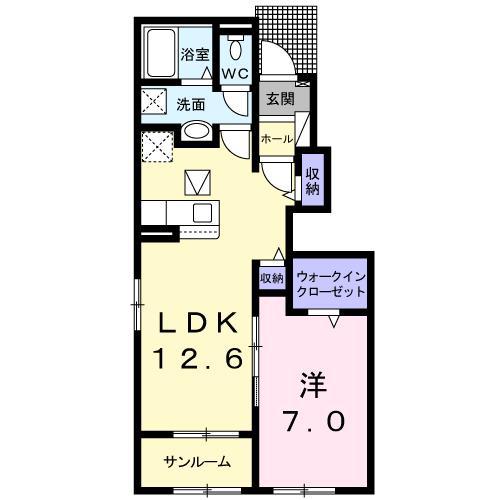 プリムヴェール(1LDK/1階)の間取り写真