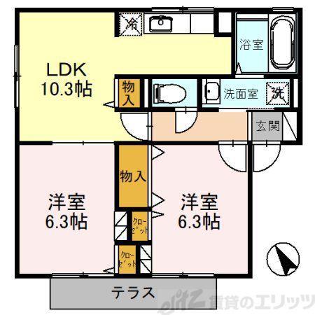 クレベール登(2LDK/1階)の間取り写真