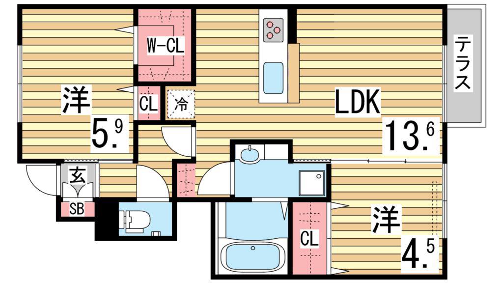 ソレーユコート(2LDK/1階)の間取り写真