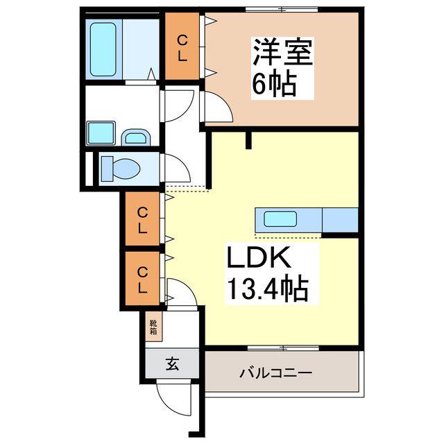 ディアハイムK(1LDK/1階)の間取り写真