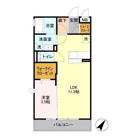 パークドプランタンB(1LDK/3階)の間取り写真