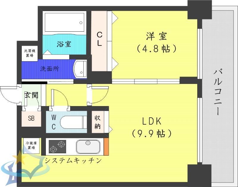 プライマル札幌桑園(1LDK/6階)の間取り写真