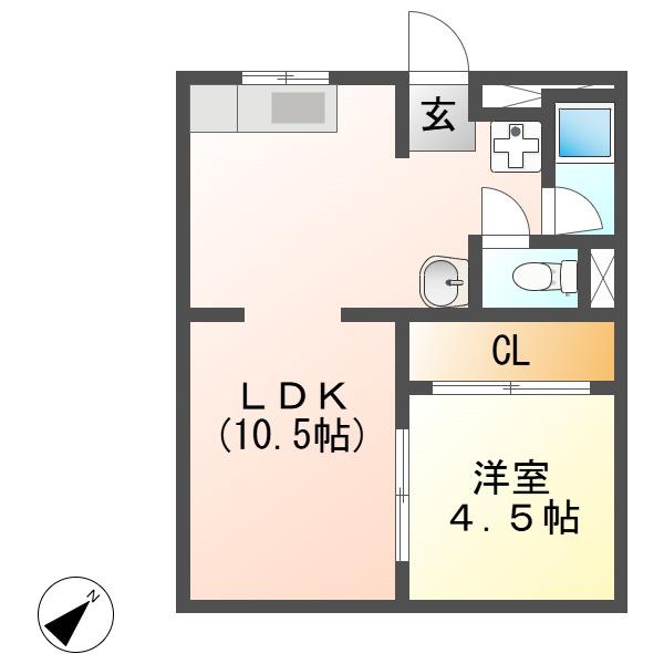 エクセルハイム(1LDK/1階)の間取り写真