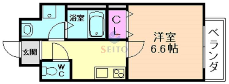 千葉・岸辺(1K/7階)の間取り写真