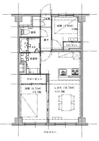 エクロール蓮根(2LDK/5階)の間取り写真