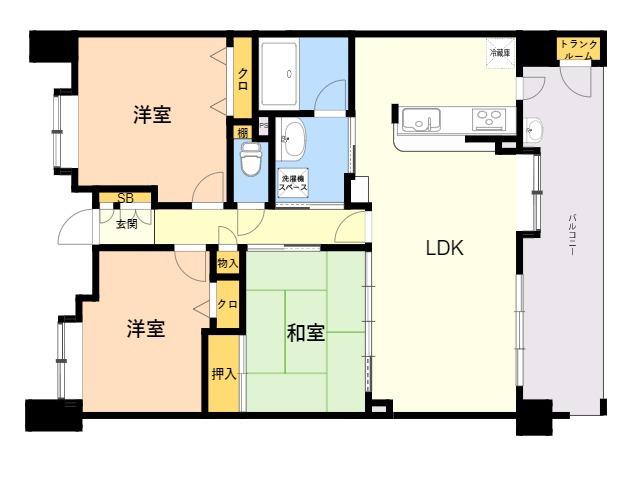ロイヤルアーク室見駅南(3LDK/4階)の間取り写真