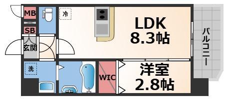 エスリード ザ・レーヴ大阪(1LDK/4階)の間取り写真