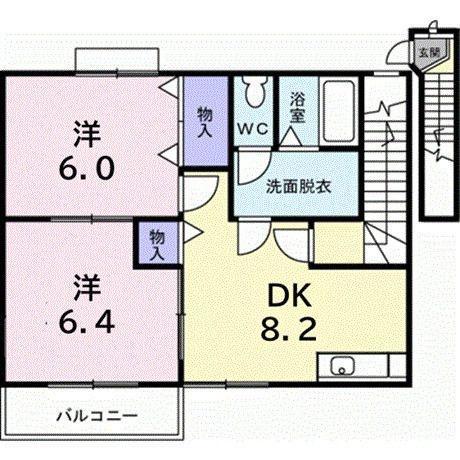 プラッサB(2DK/2階)の間取り写真