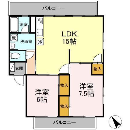 オリヴィエ東川口(2LDK/2階)の間取り写真