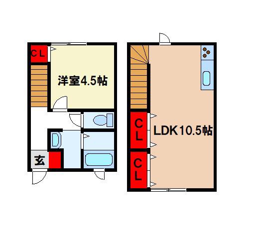 エスポワール小郡(1LDK/1階)の間取り写真
