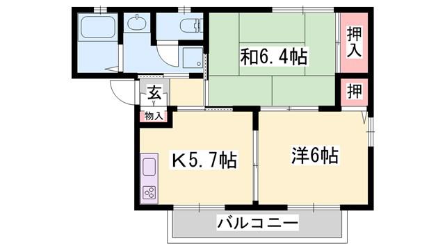 ベネッセ山手(2K/1階)の間取り写真