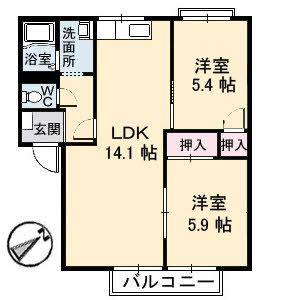 トリコローレ A(2LDK/1階)の間取り写真