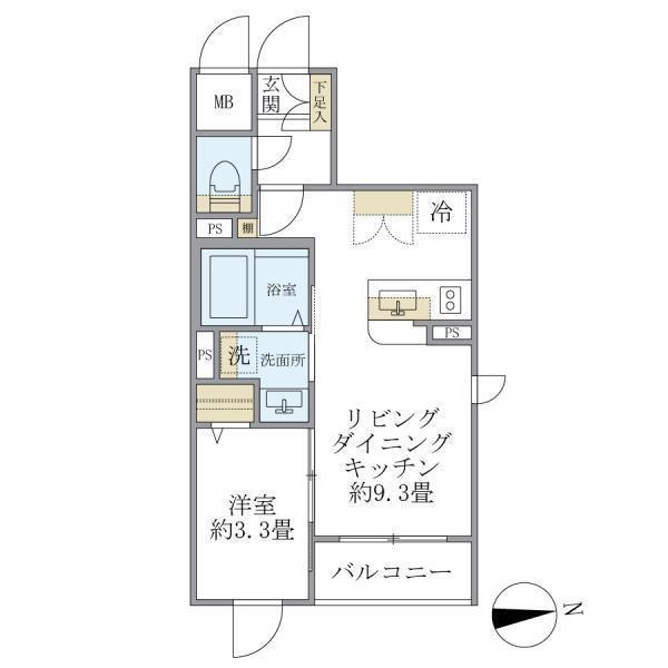 LA PERLA 桜新町(1LDK/3階)の間取り写真