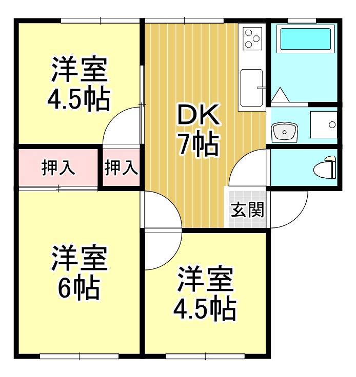 アーバン森重A棟(3DK/1階)の間取り写真