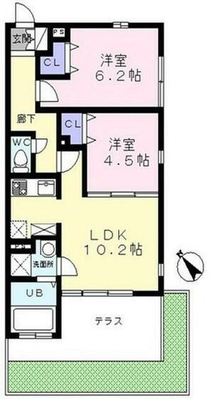 葉山レジデンス(2LDK/1階)の間取り写真
