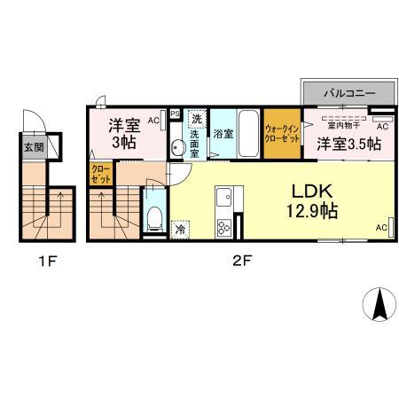 ディールーム港北(2LDK/2階)の間取り写真