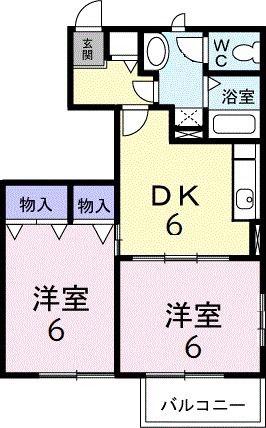 ボヌールアビテB(2DK/1階)の間取り写真