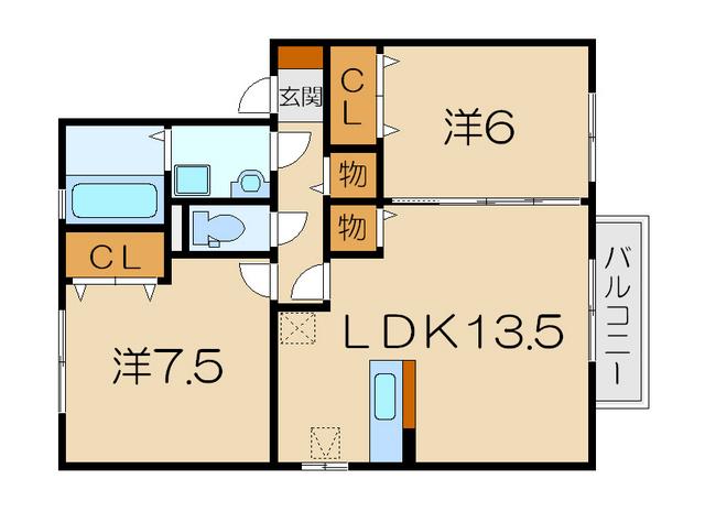 ソレイユヴィラAB館(2LDK/2階)の間取り写真