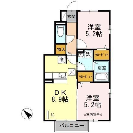 VILLA N ARAMIS(2DK/2階)の間取り写真