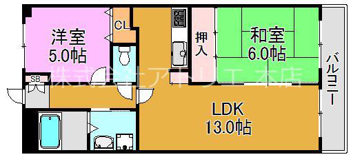 クオーレ今米(2LDK/4階)の間取り写真
