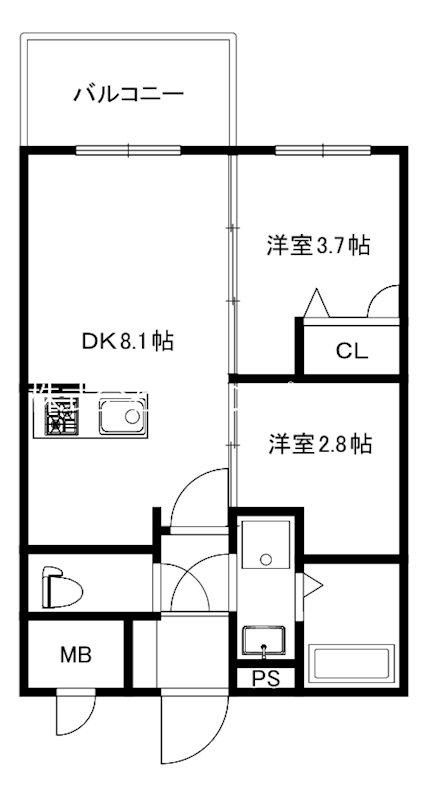 MODERN PALAZZO平尾PATH(2DK/4階)の間取り写真