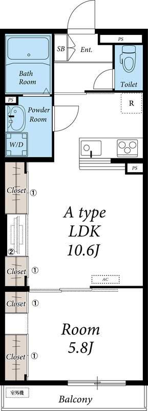 リブリアイレイ(1LDK/1階)の間取り写真