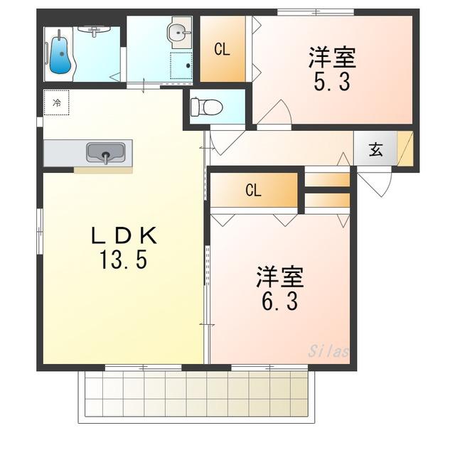 シャーメゾン光明池B(2LDK/1階)の間取り写真