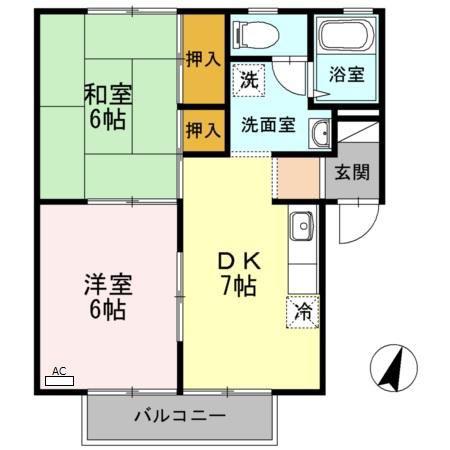 アメニティー八浜 A棟(2DK/2階)の間取り写真