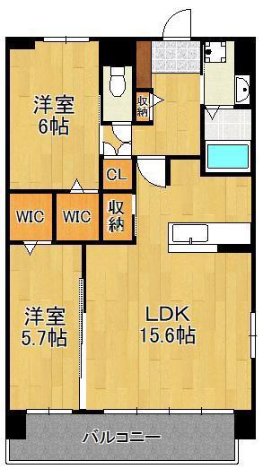 プレミア片野(2LDK/15階)の間取り写真