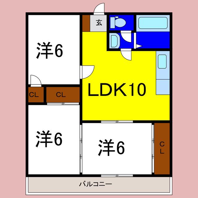 第2木内ハイツ(3LDK/2階)の間取り写真