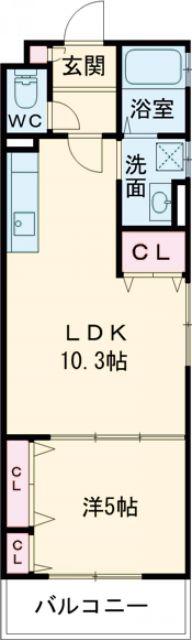 クリエオーレ三ツ島II(1LDK/2階)の間取り写真