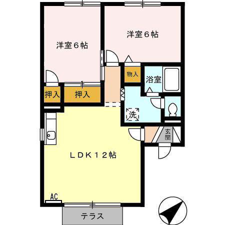ヴァンセジュールI A(2LDK/1階)の間取り写真
