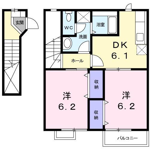 グランドゥール山川壱番館(2DK/2階)の間取り写真