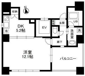ガーデンコート鳥越(1DK/11階)の間取り写真