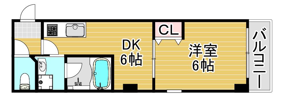 アパートメント玉川(1DK/1階)の間取り写真