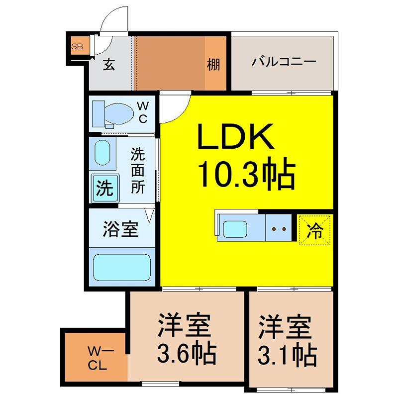 REGALEST志賀本通5(2LDK/3階)の間取り写真