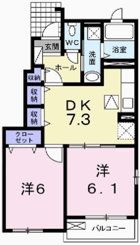 アンジュ(2DK/1階)の間取り写真
