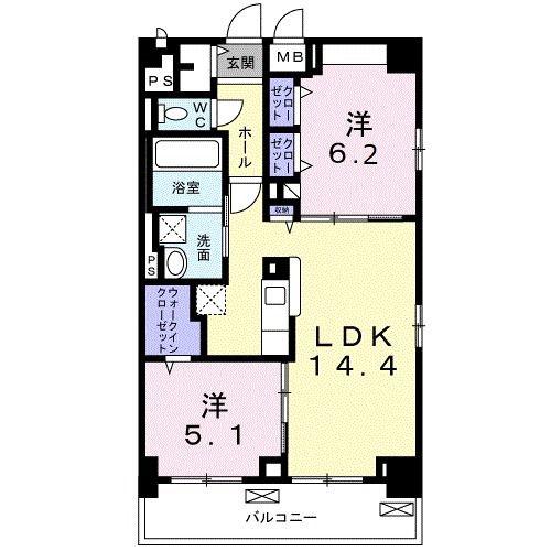ウィステリア パーク 稲毛海岸(2LDK/10階)の間取り写真