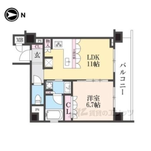 リーガル京都御所西5(1LDK/4階)の間取り写真