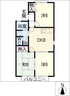 シャトルエイトA棟(3DK/1階)の間取り写真