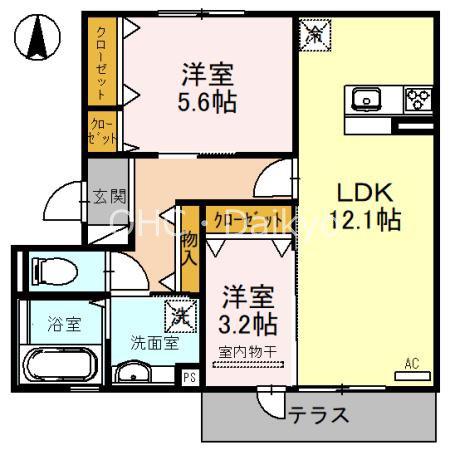 エスポワール老原(2LDK/3階)の間取り写真