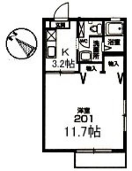 サンビレッジカド(1K/2階)の間取り写真