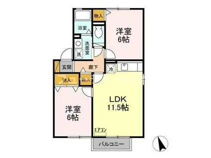 グレイススクエア A(2LDK/1階)の間取り写真