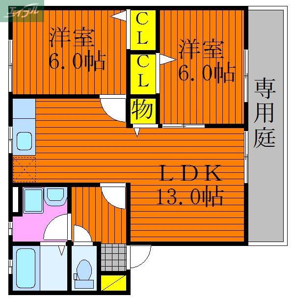 ベリーオーライC(2LDK/1階)の間取り写真