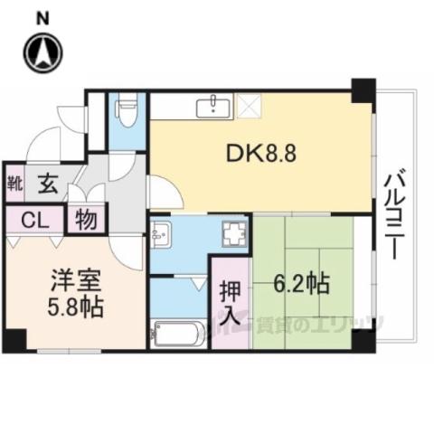 マンション奥野(2LDK/2階)の間取り写真